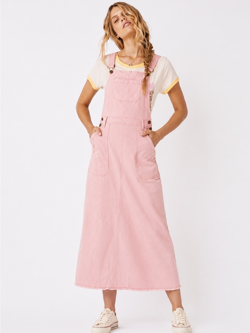 Spell & The Gypsy Collective Candy Denim Pinafore Pink Overall Midi Dress M